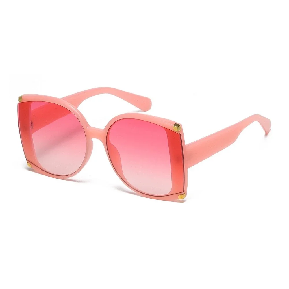 Oversized Square Pink Gradient Sunglasses Gold Stud Accent Peach Frame Women